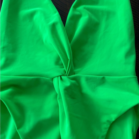 MARA HOFFMAN SOLID GABRIELA HALTER SWIMSUIT INTENSITY GREEN Plunging V-Neckline - Picture 8 of 11